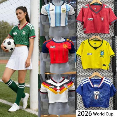 2026 World Cup National Team Football Uniform T-Shirt Navel-Baring Fans Football Cheerleader Summer 