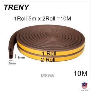 TRENY 5M/10M High Quality Self Adhesive D Type Doors Window Foam Seal Strip Soundproofing Anti-Collision Rubber Seal