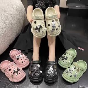 [Free Shipping] Cartoon Sesame Street thick-soled clogs for women flat slippers for outdoor wear closed-toe beach half-slippers