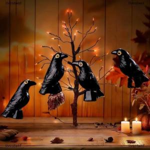 [COD] livestwef 5 10Pcs Bird Ghost Festival Halloween Decoration Simulation Resin Black Crow Halloween Miniature Black Crow Figurines Prop
