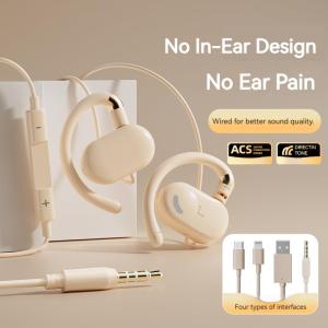 For Business Sports Open Ear Type C&3.5mm Wired Headphones Stereo Sound Earbuds Gamer Headsets Earphones with HD Mic For Samsung(1.2M)