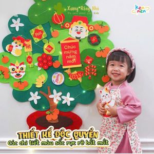 Cây Quất Treo tường Bằng Vải Nỉ Trang Trí Tết - Cao 1m đầy đủ phụ kiện