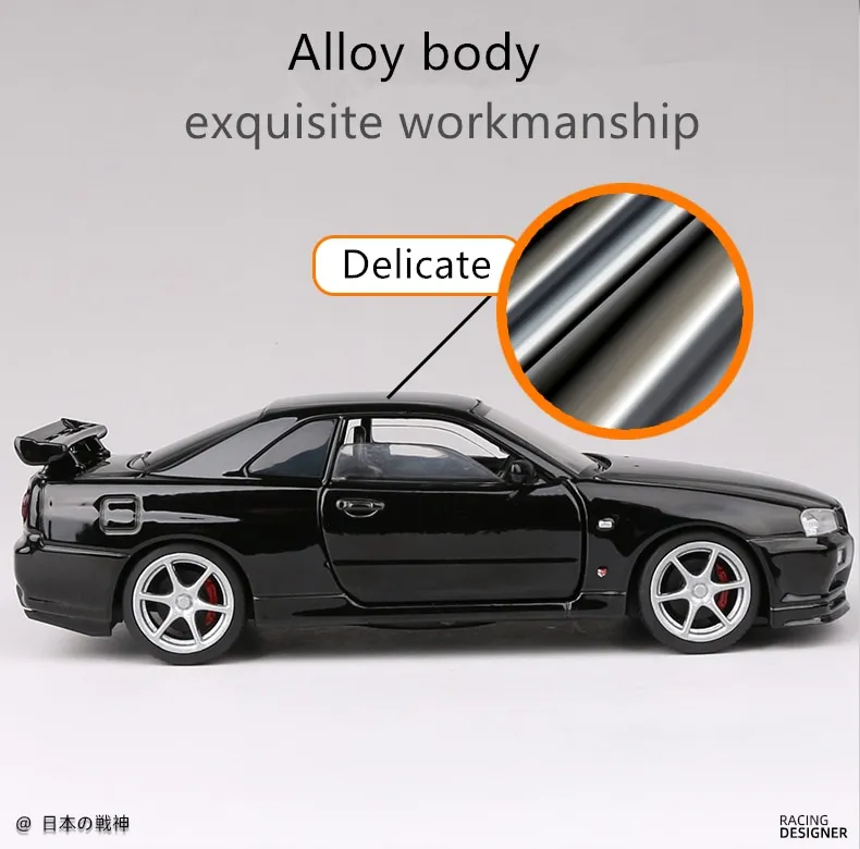 1:32 Nissan Skyline Ares GTR R34 Alloy Sports Car Model Diecasts Metal Toy  Car Model High Simulation Sound Light Childrens Gift