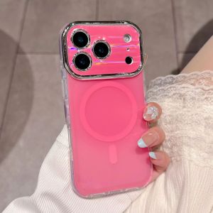 Fashion Laser Gradient Large Window Magnetic Case For iPhone 17 16 15 14 Pro Max Camera Protection For Magsafe Plating Cover