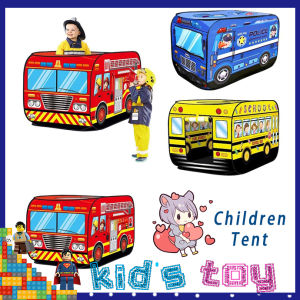 Kids Toy Children Tent Popup Play Tent Toy Outdoor Foldable Play House Fire Truck Police Car Game House Bus Tent Indoor Outdoor Game for Kid Birthday Gift
