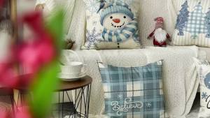 AVOIN colorlife  Winter Snowman Happy Snowflake Christmas Pillow Pillow Cover 50.8 x 50.8  Centimeter Christmas Tree Winter Holiday Buffalo Plaid Cushion Cover Sofa Sofa  4  Set