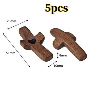 5Pcs Cross My Heart Encouragement Gift Handheld Wooden Cross With Epoxy Heart Portable Pocket Holding Cross Emotional Support Stress Relief Christian Prayer Religious Souvenir Gift
