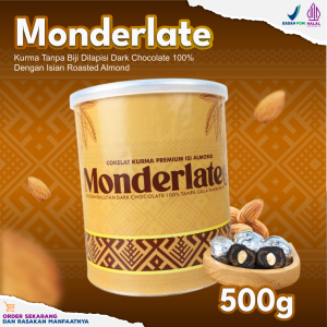 Monderlate - Dark Chocolate Isi Kurma & Roasted Almond (100% Zero Sugar Chocolate)