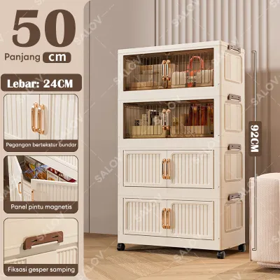 SALVO 50/60CM Tahan Lembablemari Plastik Pakaian Bayi Organizer Hemat Ruang Katrol Senyap Anti Debu Penyimpanan Serbaguna Lemari Susun Lemari Penyimpanan Wardrobe Organisers