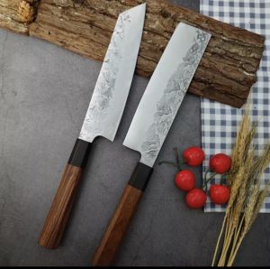 Bộ Dao thái nhà bếp nhật bản Akatsuki thép nguyên khối không gỉ tay cầm cán gỗ họa tiết vân nổi - Dao nhật làm bằng thép không gỉ 4Cr13 Mov dao chuyên dụng cho nhà bếp