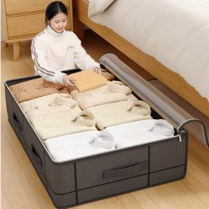 JUTBONG with Large Transparent Window Under-bed Storage Bag With Handle Dust Proof Foldable Storage Box  Large Capacity Clothing Storage Bag for Closets Dorm Bedding Clothes