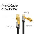 PD 65W 27W Fast Charger Cable 4 in 1 Dual Type C USB For Android iOS Metal USB Charging Cable. 