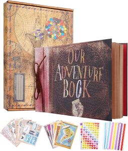 Our Adventure Book Scrapbook Album 11.9 X 7.6 Inch 80pages3d Retro Embossed Letter Hard Cover Movie UpMemory Book For CouplesDIY Album for AnniversaryWeddingTravellingFriendsFamilyCouple Gifts
