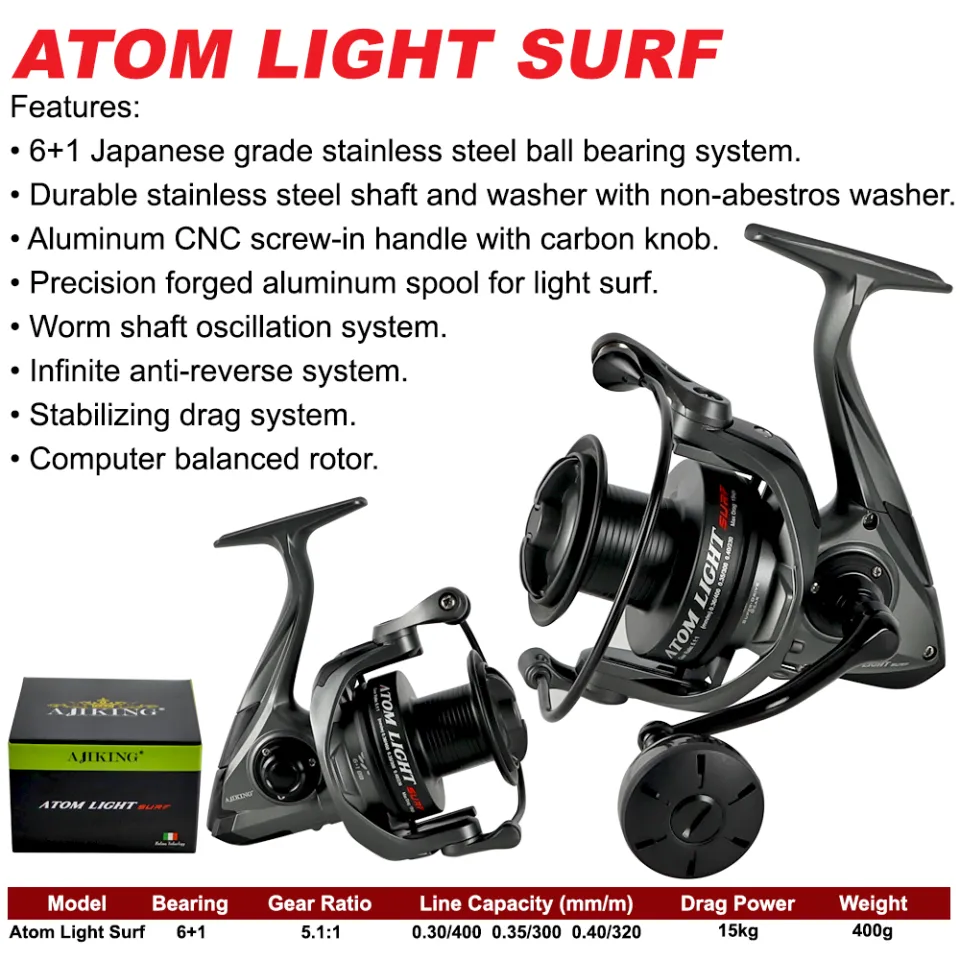 15kg Max Drag Ajiking Atom Light Surf Spinning Fishing Reel Saltwater  Freshwater Reel Mesin Pancing