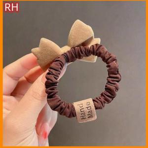 🔥🔥🔥ranghe ยางรัดผมรูปโบว์โบว์น่ารักสำหรับเด็กผู้หญิงยางรัดผมทรงหางม้ายืดหยุ่นสูงสีกากีสีทึบ