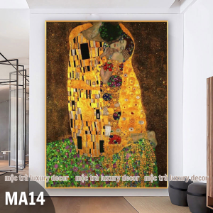 Tranh in canvas bức họa The Kiss của Gustav Klimt nhiều mẫu nhiều size đã gồm khung và đinh treo