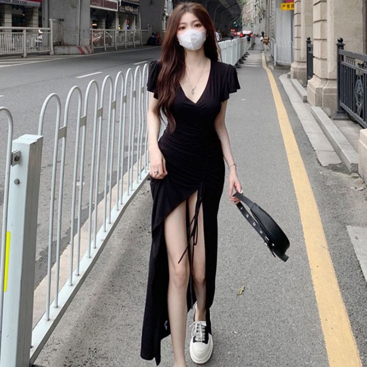 Yoohui QZ074 Longdress Rib Serut Korean Long dress/terusan panjang