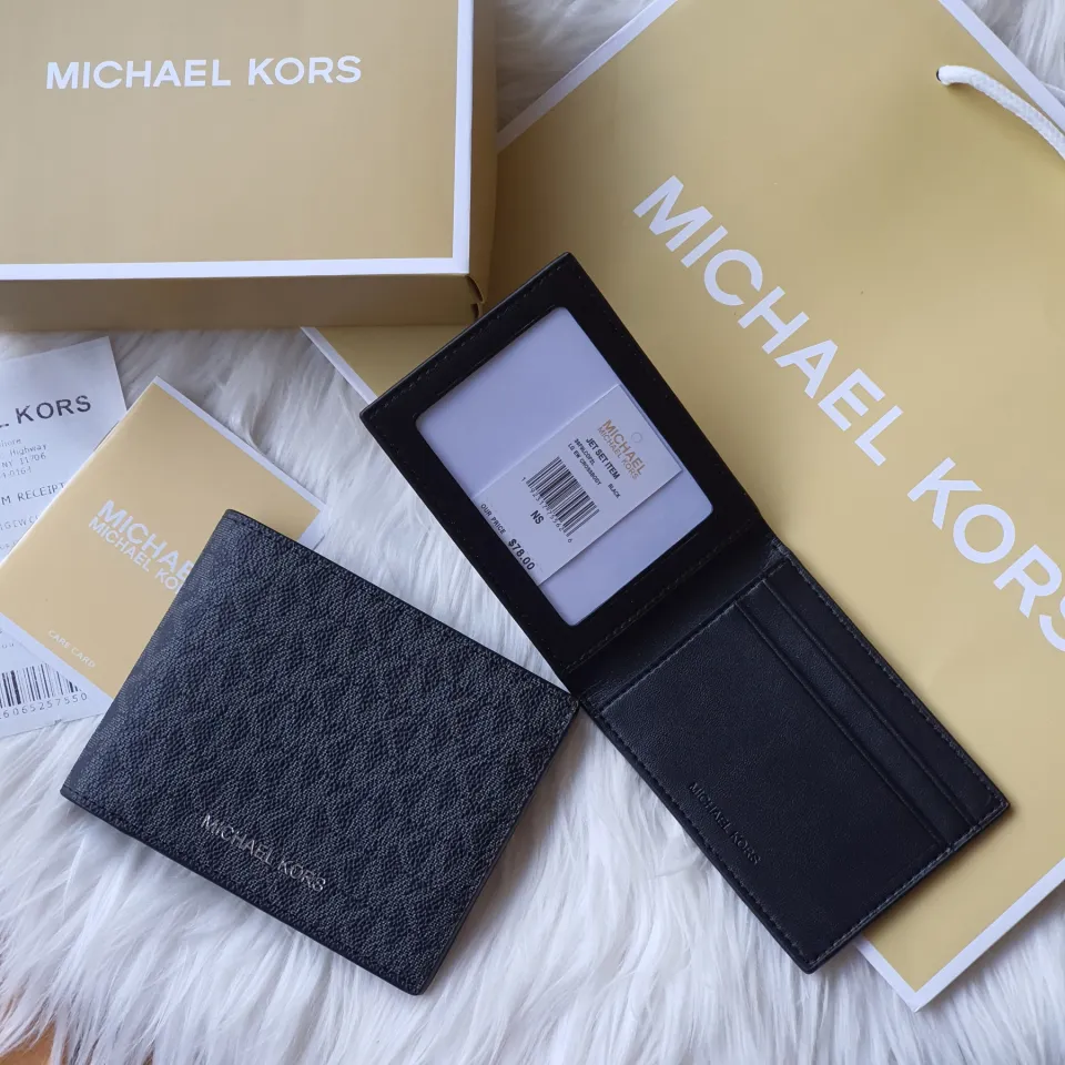 Guaranteed Authentic Michael Kors Jet Set Bifold Men s Monogram Leather Wallet With Card Case Black Lazada PH