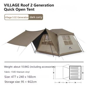 NatureHike Village 5.0 V2 Automatic Tent Outdoor Camping Titanium Black Glue 3-4 People Rainproof Sunscreen Waterproof Quick Open Tent