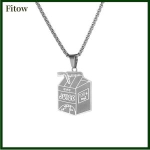 Fitow Personalized Trendy Stainless Steel Juice Box Necklace For Men Women Fashion Versatile Hip Hop Keychain Jewelry Accessories Gift