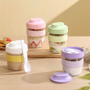 SJJL MALL Leakproof Breakfast Cup Plastic Transparent Oatmeal Cereal Cup Food Storage Container Thickened Lunch Box Office