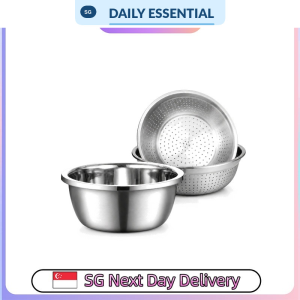 【DAILY ESSENTIAL】 304 Stainless Steel Bowl and Strainer Set | 22 26 30 or 34cm