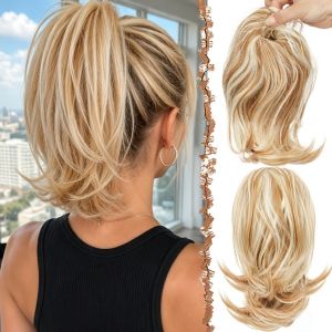 PICKING Hợp chất tổng hợp Tóc giả đuôi ngựa buộc scrunchie Điểm nổi bật Quấn quanh Tóc đuôi ngựa ngắn nối dài Thời thượng Tự nhiên Tóc giả sóng đuôi cá Dành cho phụ nữ.