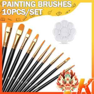 10pcs Paint Brush Set Round Pointed Tip Nylon Hair Artist Detail Paintbrushes Art School Supply