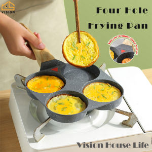 Vision Temperature Sensitive Four Hole Frying Pan Non-Stick Breakfast Pan Household Pancake Egg Hamburger Frying Pan Maifan Stone Breakfast Skillet Aluminum Frying Divided Pan Suitable All Stove