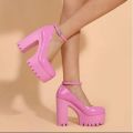 Pink Chunky Heeled Ankle Strap Pumps Sweet Platform Square Heel Woman High Heels Pumps Platform Shoes 2022 Spring Woman Shoes. 