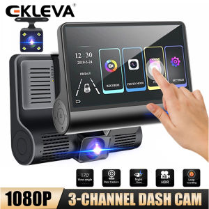 EKLEVA 1080P Dash Cam 3 Channel Front Inside Rear Camera Recorder 4" Touch Screen Night Vision Loop Recording G-Sensor Parking Monitor
