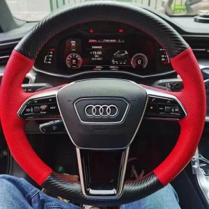 Kaly For Audi A6 (C8) Avant Allroad A7(K8) 2018-2019 S7 DIY Hand Stitched black carbon fiber Genuine Leather Car Steering Wheel Cover N7Y3P