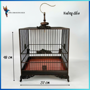 Khung lồng chim chào mào lồng chim chào mào đục lưỡng long chất liệu gỗ mun cao cấp