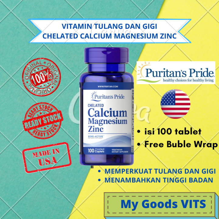 Puritan Pride Chelated Calcium Magnesium Zinc Untuk Tulang Dan Gigi Isi 100 Tablet Original 5268