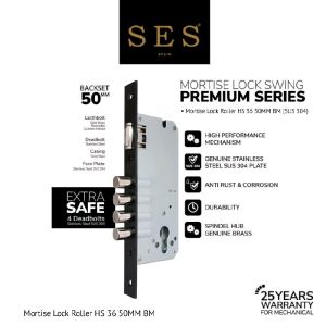 Body Kunci Pintu - Mortise Lock SES Roller HS 36 - 50mm BM Sus 304