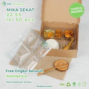 1 PACK Mika Dalam Dus Nasi 22 x 22 Mika Sekat 5 Kotak Nasi Catering Box Tray Isi 50 Pcs