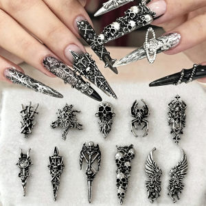 10Pcs Halloween Skull Nail Art Accessories Mixed Retro Dark Gothic Alloy Spider Nail Supplies Punk Rivet Nail Charms Diamond h260819