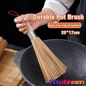 Bamboo Wok Brush Cleaning Brush Wooden Handle for Cleaning Dishes Cast Iron Pots Pans