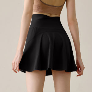 ANTIBOM High Waist Nylon Sports Skort with Pockets Stretchy Yoga Running Skirt for Women