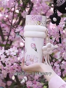 2026  Gốm sứ trong những đóa hoa 316 Cốc cách nhiệt có dây đeo và ống hút cốc di động thời trang có tay cầm dùng trên ô tô.