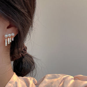 【Local Delivery】2022 New Fashionable Four-row Tassel Drop Earrings Pearl Zircon Earrings Aesthetic Light Luxury Elegant Fairy Stud Earrings for Women Jewelry Gifts Accessories Discount Sale