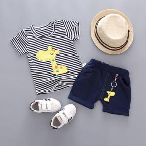 Giraffe pattern Short sleeve cotton Top+shorts sets stripekid clothes boy sets Girl clothing sets 0-5y