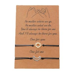 Gói 2 Vòng tay mặt trời và mặt trăng phù hợp dây đeo cổ tay hoàn hảo cho các cặp vợ chồng để kỷ niệm ngày kỷ niệm hoặc sinh nhật