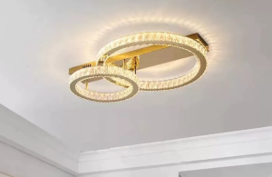 Modern Crystal LED Ceiling Light with Interlocking Rings for Indoor Lighting and Dining Table Ambiance