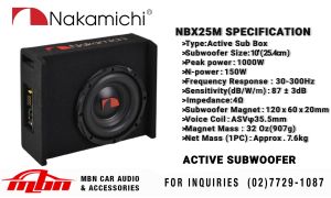 Nakamichi NBX-25M 10 inch Active Subwoofer GRAV bass technology up to 1000w peak power