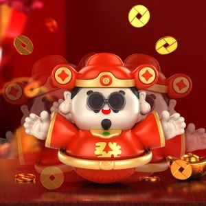 SI958 Chinese Tradition Myth God of Fortune Figurine Beat Music God of Wealthy Statue Tumbler Money Saving Box Savings Tank Crafts Tumbler Piggy Bank Good Fortune