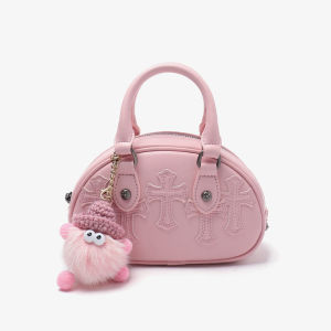 JIVIVIL tui xach nữ mẫu mới Túi đeo chéo & Túi đeo vai nữ túi đeo chéo nữ xinh đi chơi cro tim thời trang nữ túi Bowling phong cách Hàn Quốc Da PU màu hồng túi đựng tài liệu (với mặt dây chuyền)