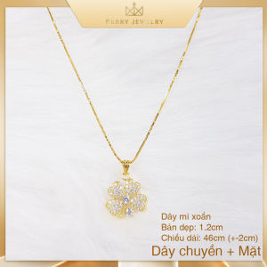 Dây Chuyền Nữ Mặt Cỏ 4 Lá May Mắn Đính Đá Lớn Lấp Lánh Phối Dây Mì Xoắn Vòng Cổ Mạ Vàng Berry Jewelry