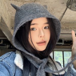 SQMETR Ấm áp Mũ len nữ kiểu dáng mùa đông. Chống gió. Đa năng Mũ bảo vệ tai Thời thượng Nhẹ Mũ trùm đầu Mùa Thu Đông