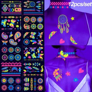 Stiker Muka Pendarfluor 8Pcs Stiker Tatu Bercahaya Untuk Party Malam Dan Festival Muzik